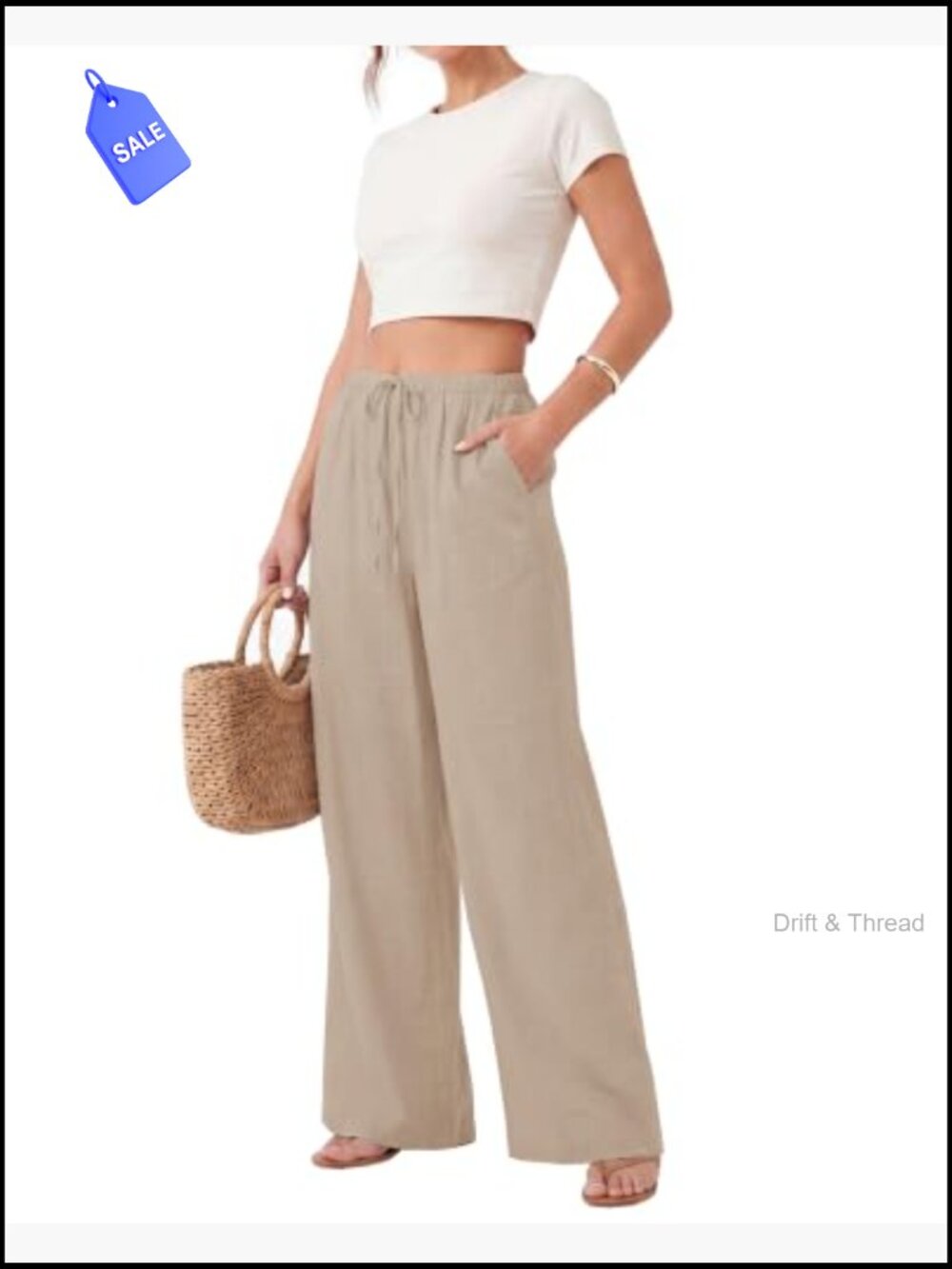 Wide Leg Palazzo Pants with Pockets Drawstring Elastic Waist - Picture 2 of 7